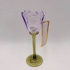 Cupcakes and Cashmere Glass Tulip Tea Light Candle Holder Purple Green Flower